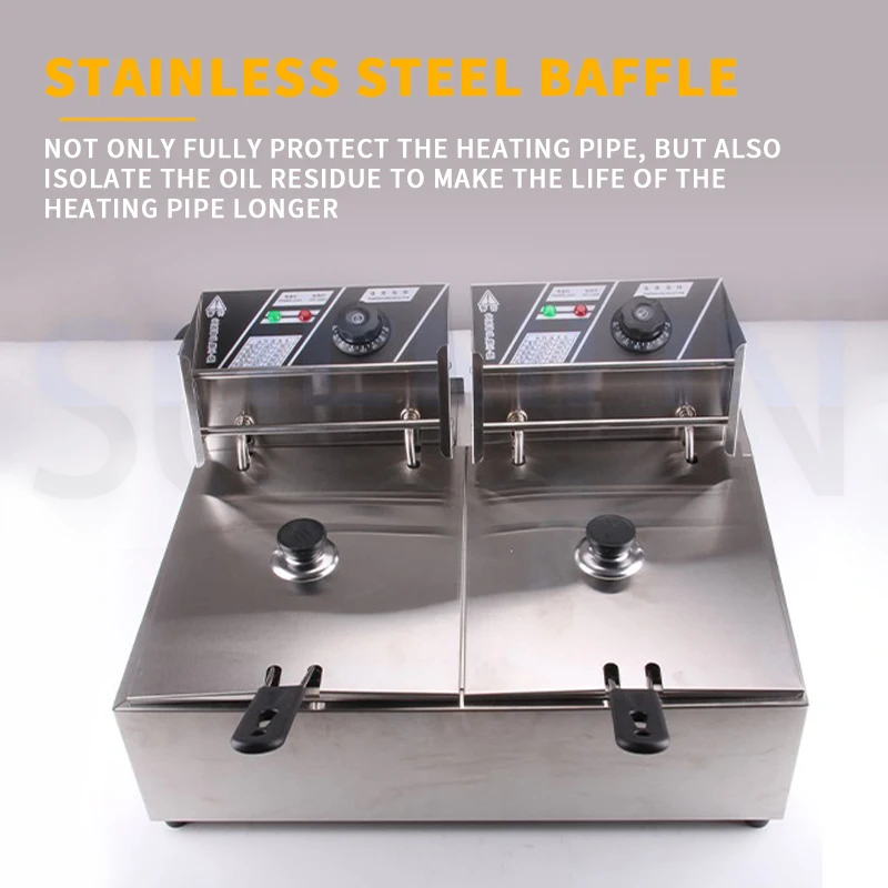 Double Tank Electric Fryer With Detachable Oil Filter Basket And Lid Stainless Steel Automatic Constant Temperature Fryer