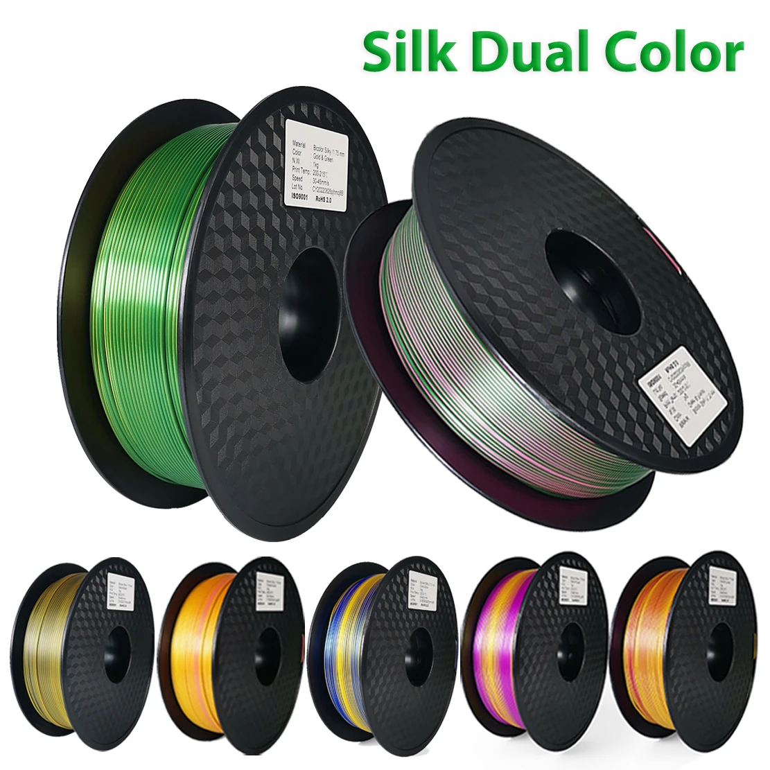 듀얼 컬러 PLA 필라멘트 3D 프린터, 실크 레드 블랙 골드, 2 색 3D 인쇄 재료, 매직 승화 듀오톤, 250g, 1.75mm