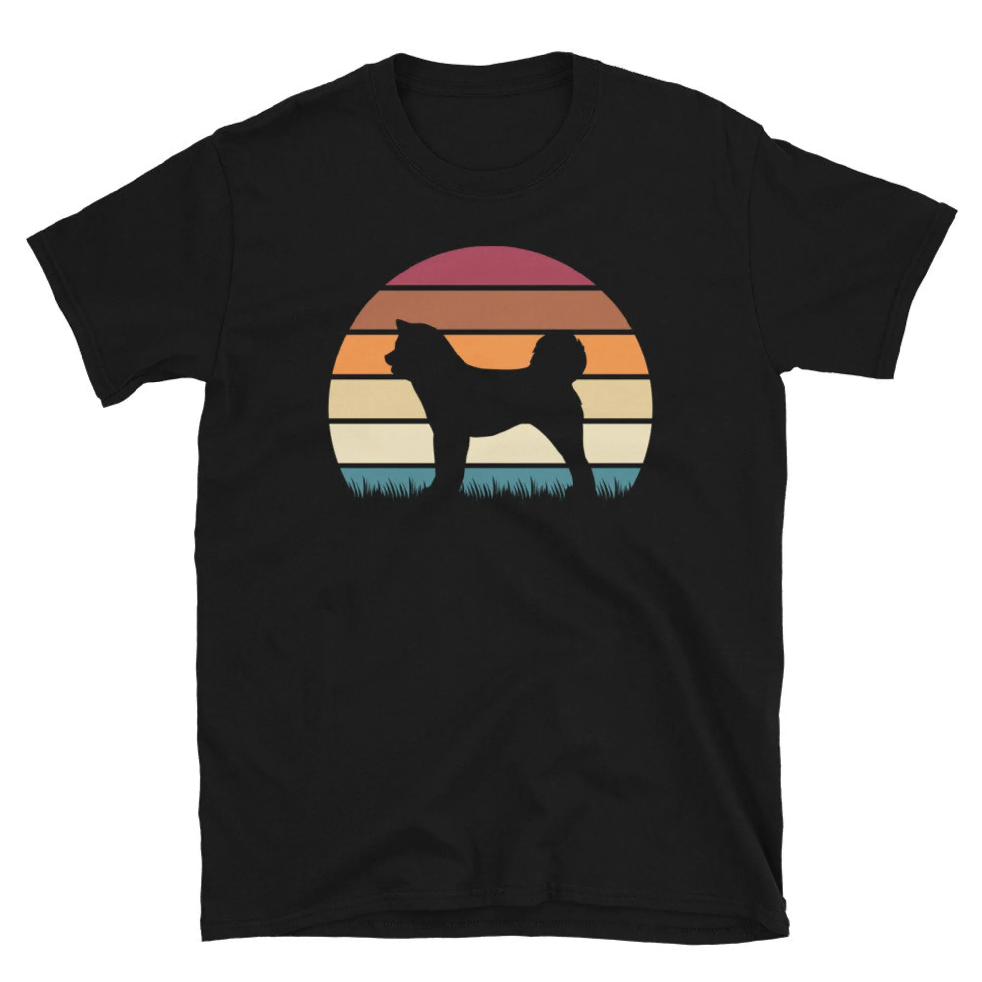 Retro Vintage Sunset Dog Pet Lover Akita Breed T Shirt Maniche Lunghe O Corte