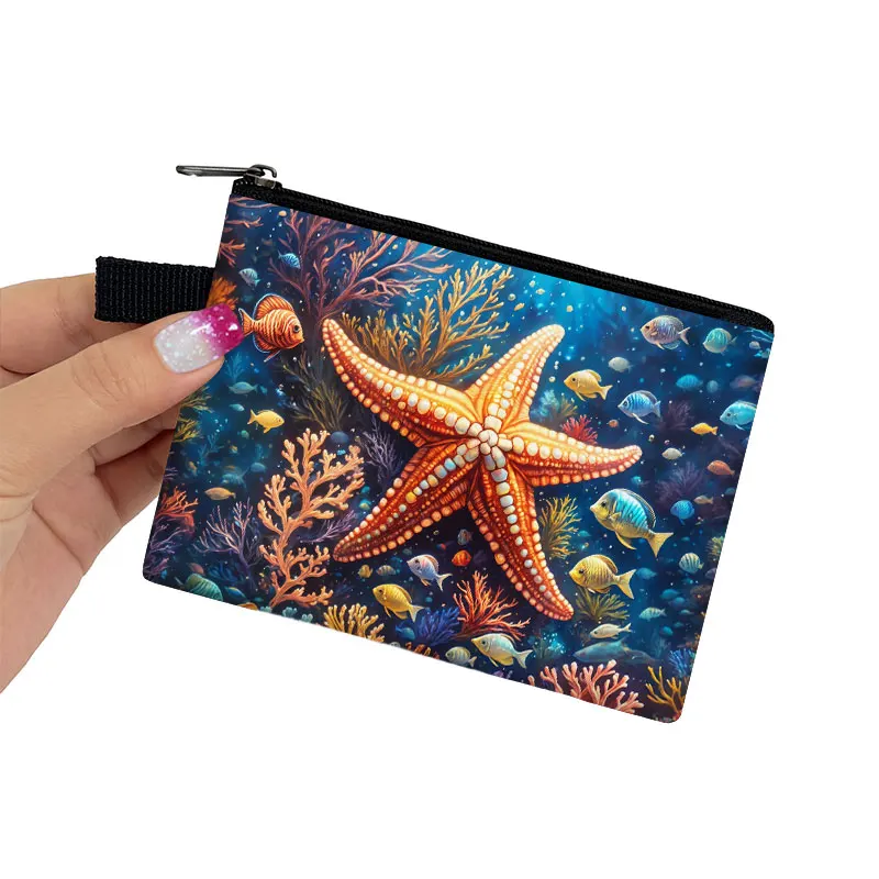 תיק מטבע הדפסה לוטרת חיות הים תיק תמנון דולפין צב מדוזה צב חותם כוכב מדוזה סמל ארנק כרטיס מחזיק מפתחות earphone