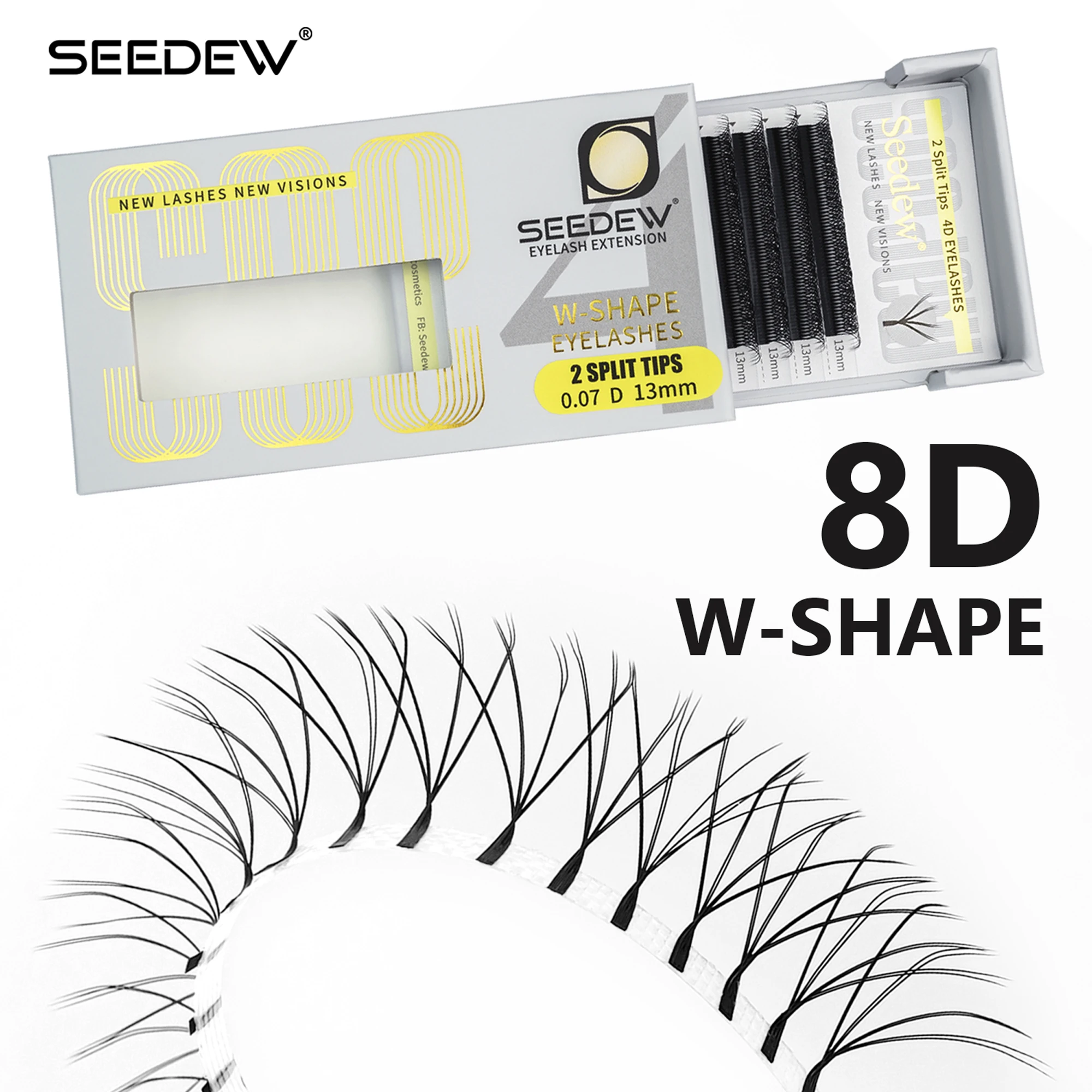 

SEEDEW 8D Lashes W shape Two Split Tips 4D Eyelash Extensions Makeup Premade Volume Fans Soft Faux Mink Natural Matte Lashes