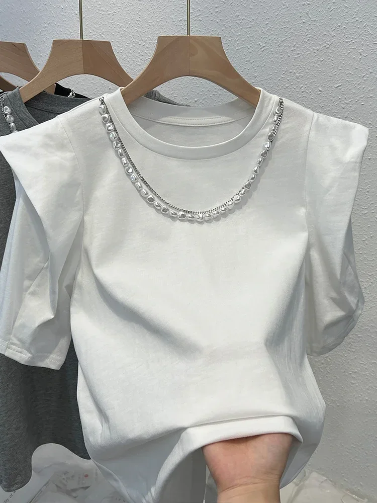 

Cotton Short Sleeve T-shirt Women's Summer New 3D Ruffle Sleeve Loose Large Fashion Top Goth Oversized T Shirt
