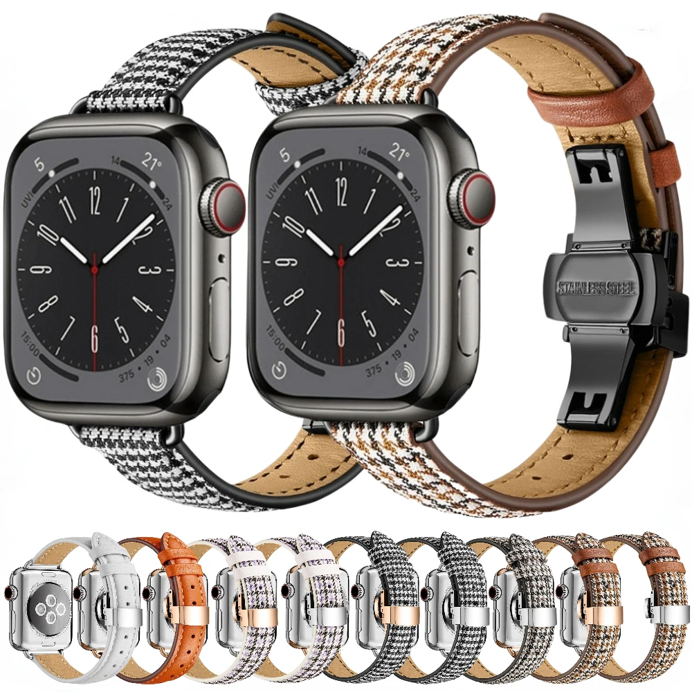

Leather Strap for Apple Watch Band 45mm 41mm 44mm 40mm 42mm 38mm Slim bracelet wristband iWatch Series Ultra 8 7 6 5 4 3 SE Band