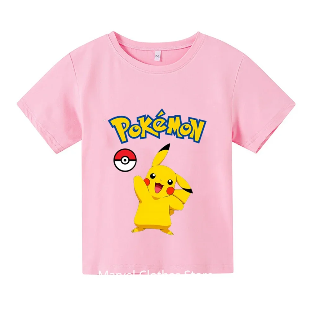 Kawaii Potdemiel Pokemon Pikachu T-Shirt Boys Girls Teenager Summer Short Sleeve Tops Fashion Children Casual Tops Tee Shirt 4