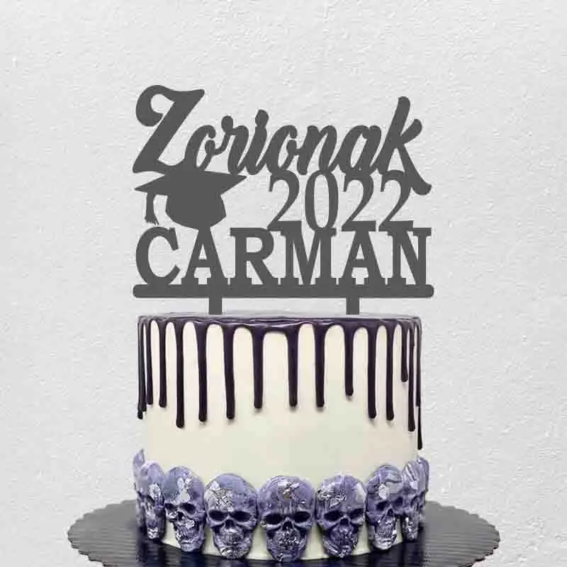 

Персонализированный Топпер для выпускного торта с баской, название на заказ, годы выпуска Zorionak 2022 для баскского выпусквечерние вечера, украшение для торта, Топпер
