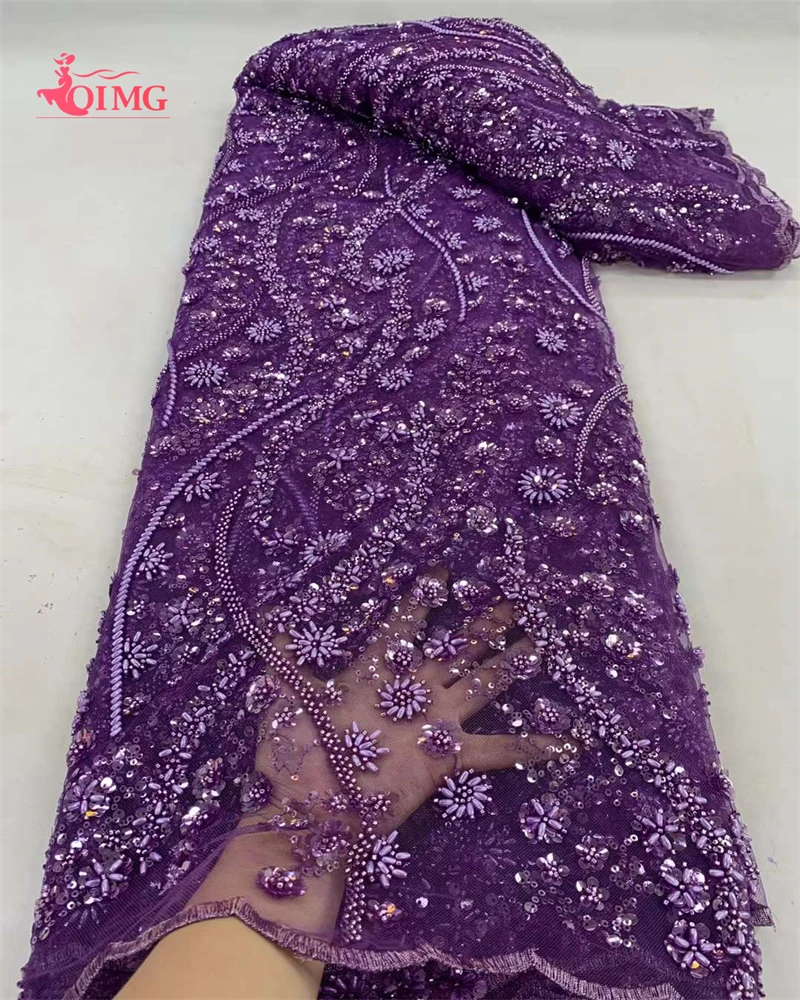 

OIMG French Embroidery Heavy Groom Lace Fabric High Quality African Nigerian Sequins Lace Fabric For Sew Women Wedding Party