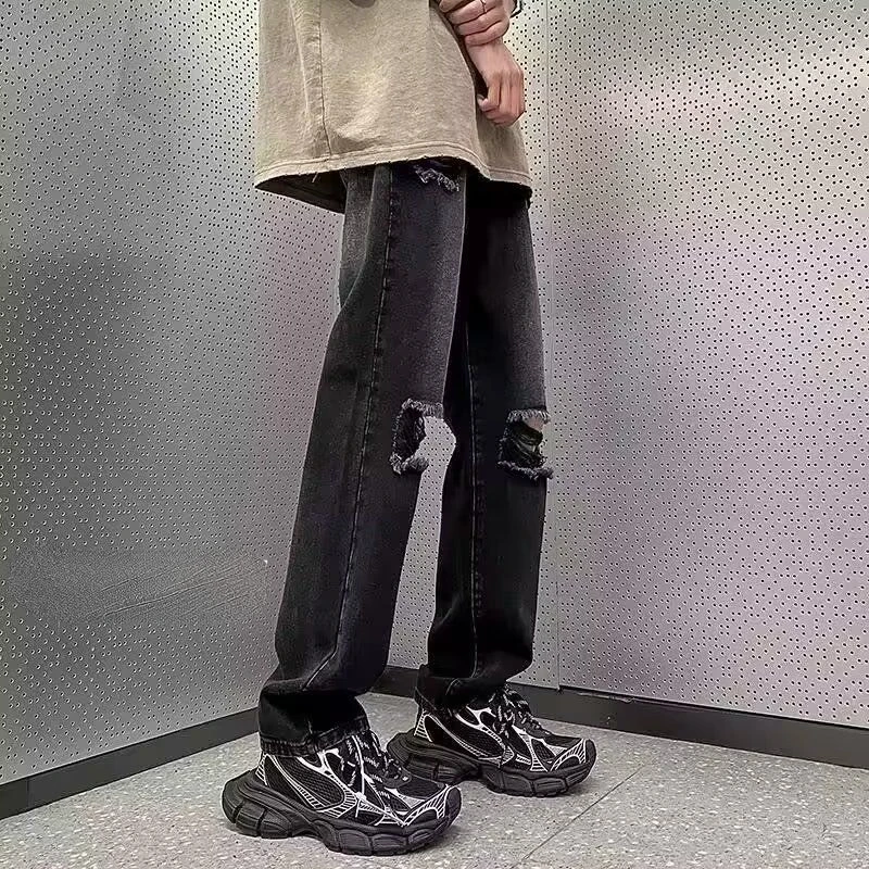 Мужские джинсы с широкими штанинами, синие прямые мешковатые джинсовые брюки в Корейском стиле, модель A84 на осень, 2023