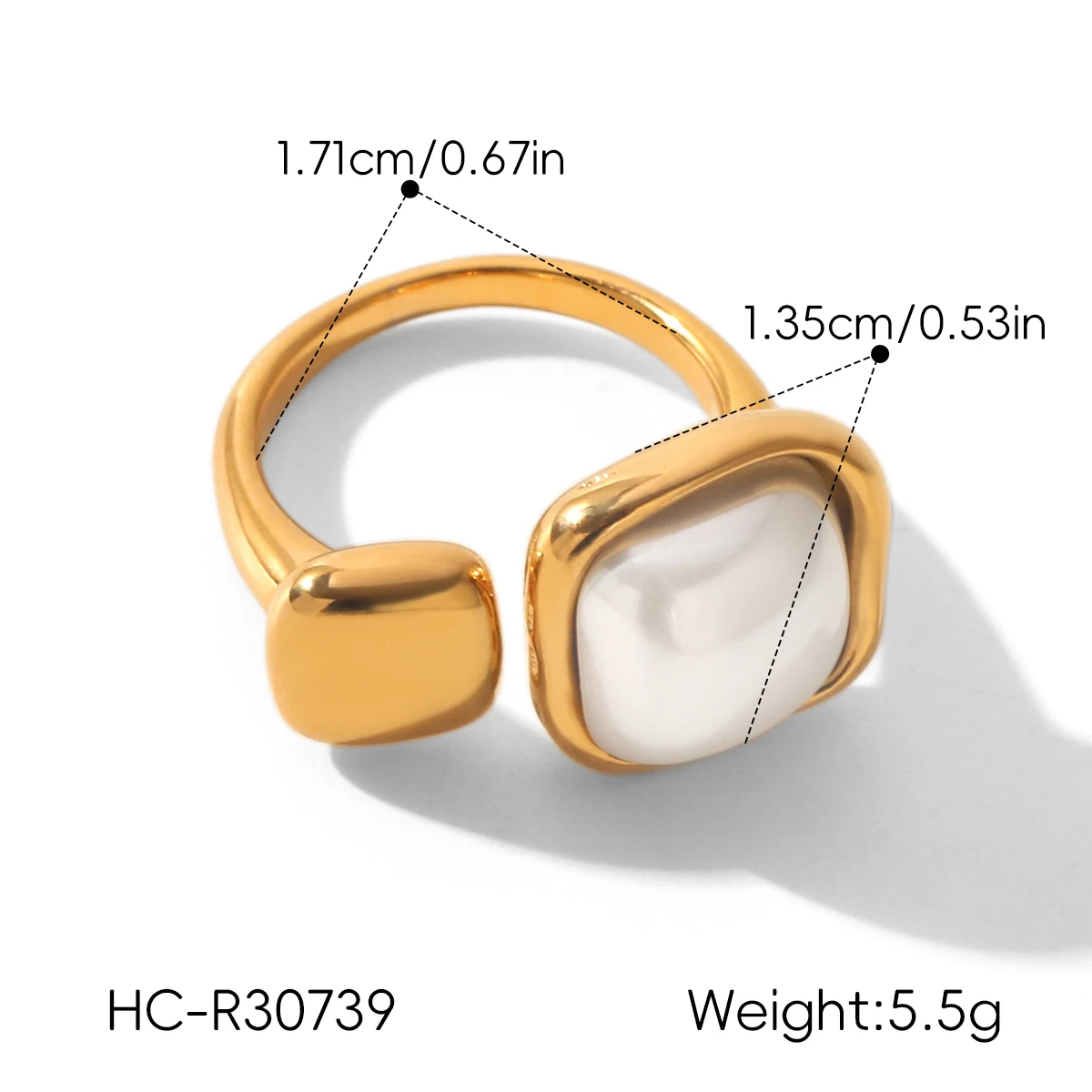 Goldfarbener Süßwasserperlenring, klobiger offener Ring, ästhetisch, Vintage, wasserdicht, anlaufgeschützt, Edelstahlschmuck für Damen – Detail 5