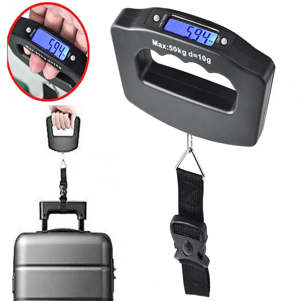 

Электронные весы для багажа, портативный цифровой безмен с ЖК дисплеем, максимальный вес 50 кг