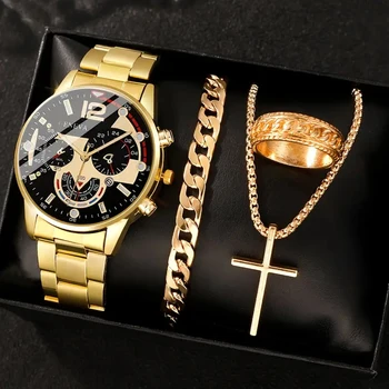 4PCS Fashion Business Alloy Men's alloy quartz watch