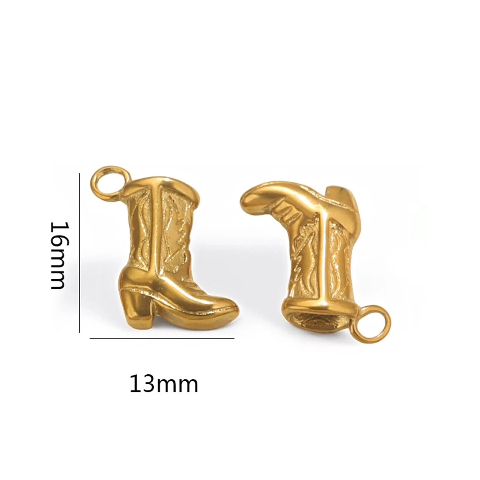 2-teilige West Cowboy-Charms aus Edelstahl 304, Stiefel, geschnitztes Muster, 3D-Anhänger für DIY-Schmuck, Halskettenherstellung – Detail 10