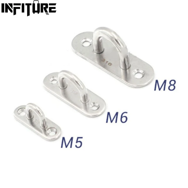 2pcs Stainless Steel Pad Eye Plate, Heavy Duty Pad Eye Plate With Round  Rings Screw In Hooks Hooks For Marine Hooks System Attachments 
