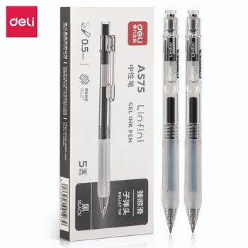 DELI Retractable Gel Ink Pens Black Blue Bullet Tip Office Writing Pen 0.5 mm Replaceable Refills School Supplies 1