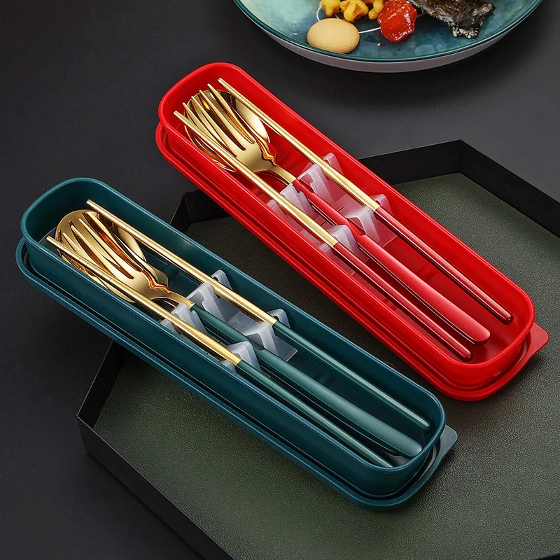 Stainless Steel Portable Tableware Korean Spoons Chopsticks Forks Set Student Office Worker Outdoor Travel Tableware Kitchen