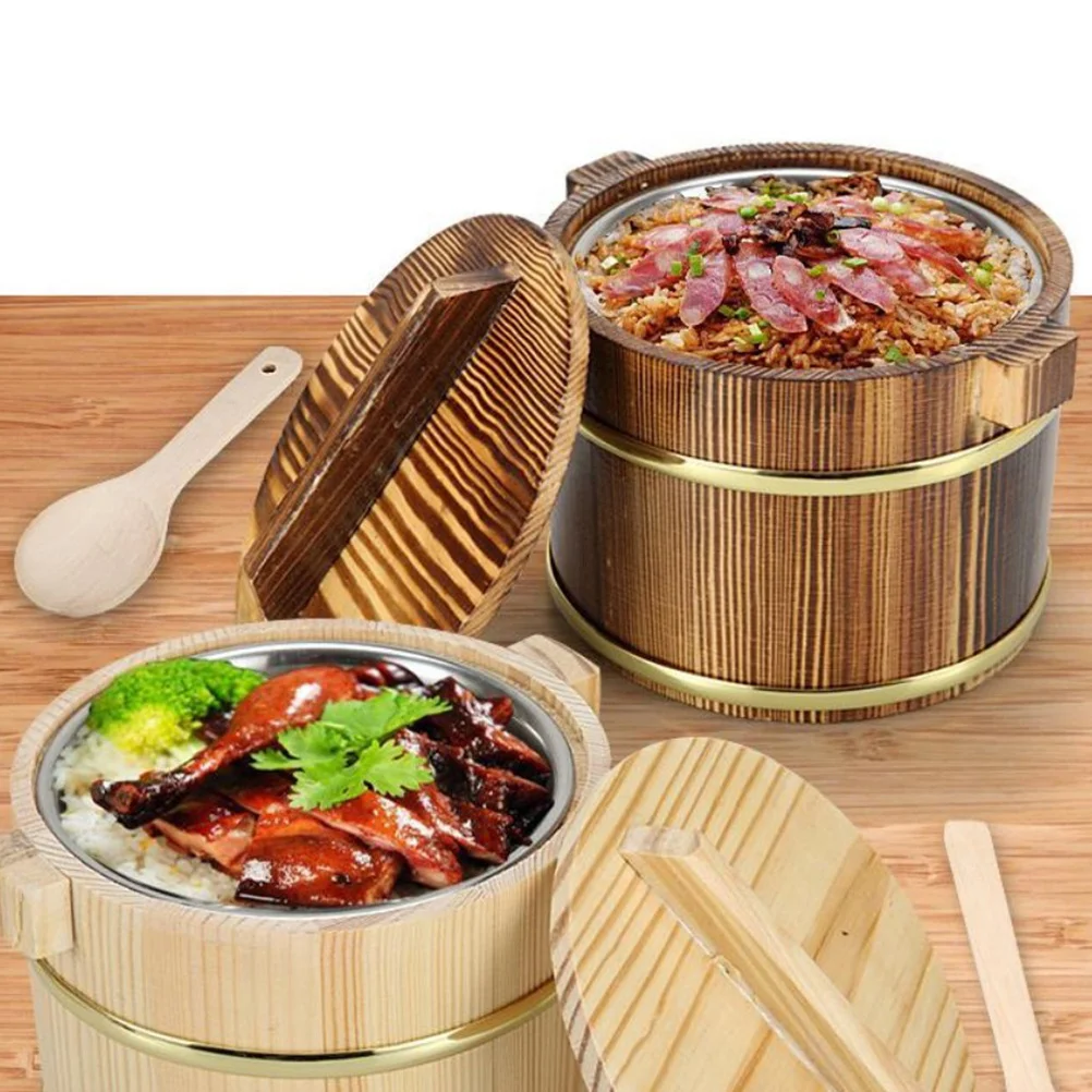 

Steamer Cask Rice Salad Containers Japanese Sushi Bucket Stainless Steel Soup Bowl