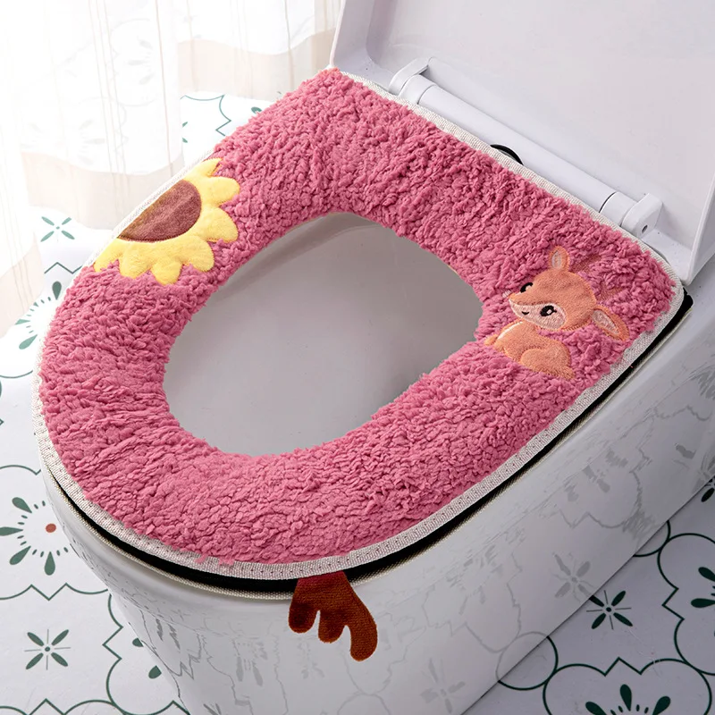 2025 Warm Thickened soft Toilet Pad Winter home Toilet Seat Covers Cute deer Zipper winter wc rim toilet cape cushion bezel case 3