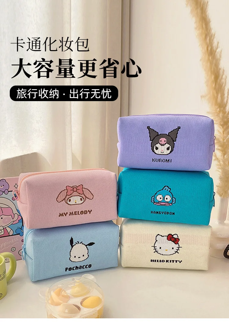 

Sanrio Hello Kitty Makeup Bag Kawaii Cartoon Kuromi Pochacco Melody Portable Travel Storage Bag Cute Y2K Large Capacity Handbag