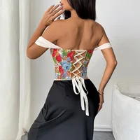 Vêtements pour femmes, nouvelle Niche, Style rétro, Jacquard, Style Court, soutien de la poitrine, os de poisson, impression colorée, Corset sous le buste 6