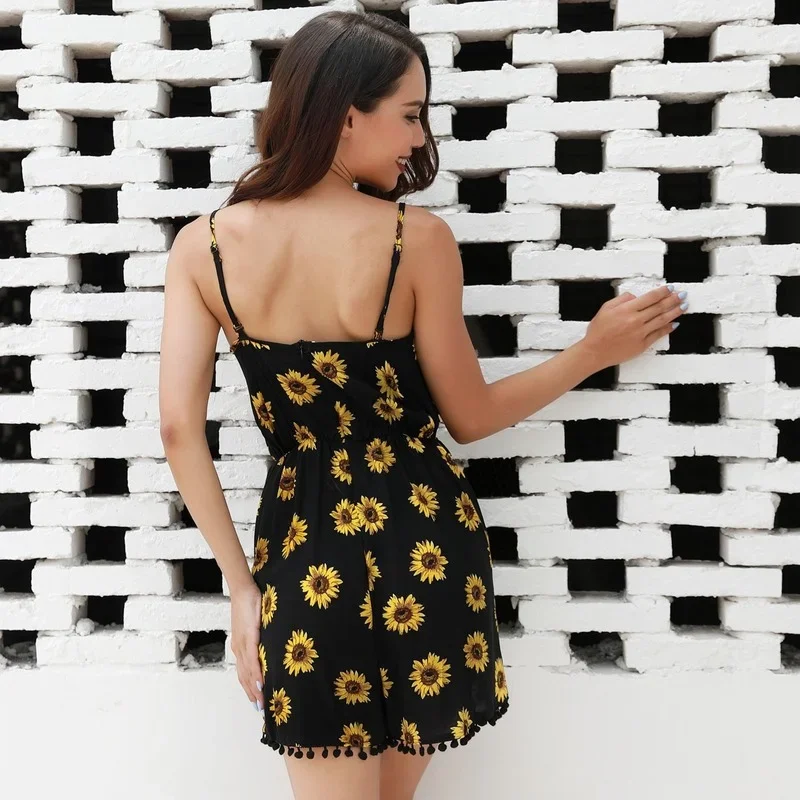 2024 New Print Floral Tassel Loose Jumpsuits Women Summer Casual Small Daisy Sexy Sling Female Slim Playsuits Boho Streetwears