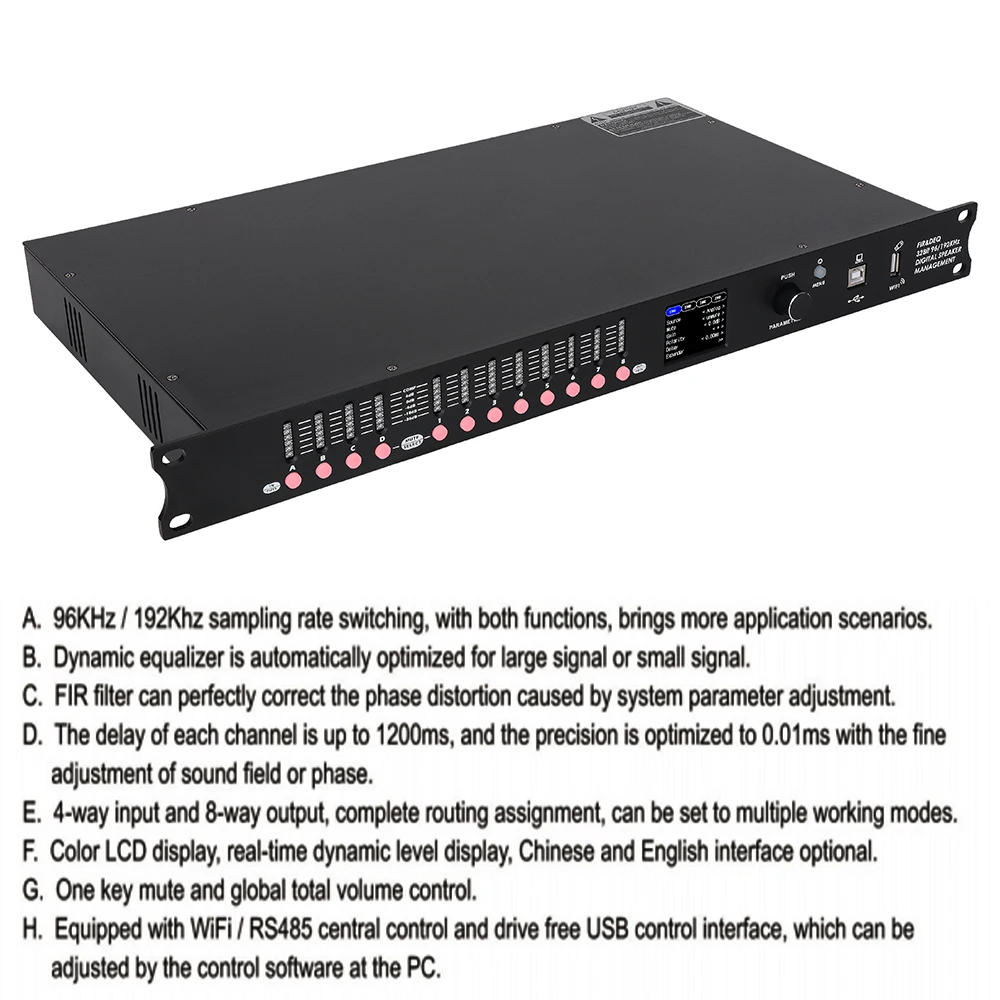 Processador de áudio digital profissional dp48x 4 driverack de saída de entrada com FIR DEQ 192 khz taxa de amostragem sistema de gerenciamento de alto-falante