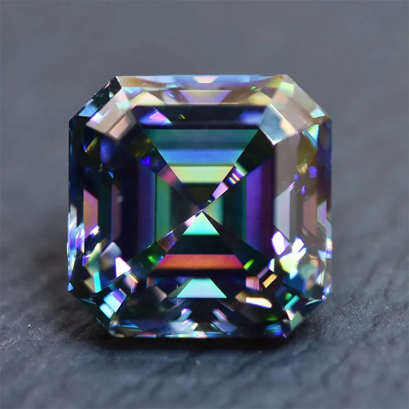 Moissanite Stone Rainbow Green Asscher Cut Lab Grown Gemstone 1.0Ct-5.0Ct Jewelry Pass Diamond Tester Con Certificato Gra