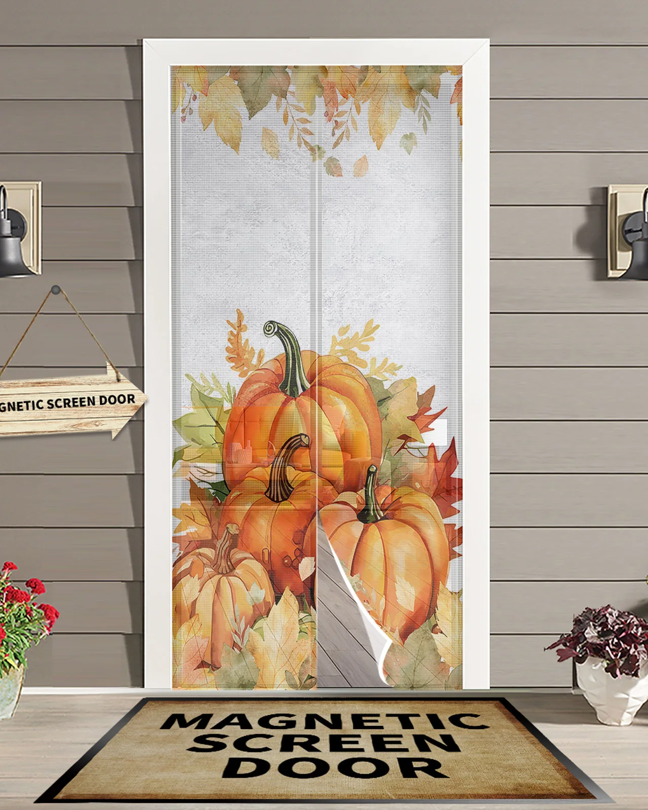 

Thanksgiving Pumpkin Fall Maple Leaf Magnetic Door Curtain Living Room Bedroom Home Anti-mosquito Screen Door Curtain