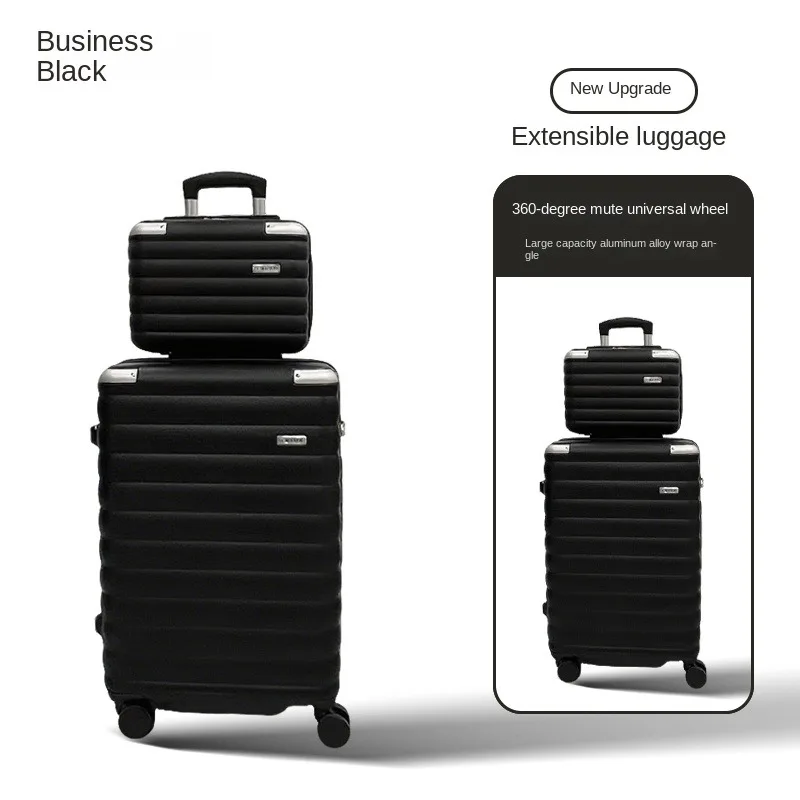 Set Of 2 Luggage Suitcases With Wheels And Telescopic Handle Black Blue_voghion.com