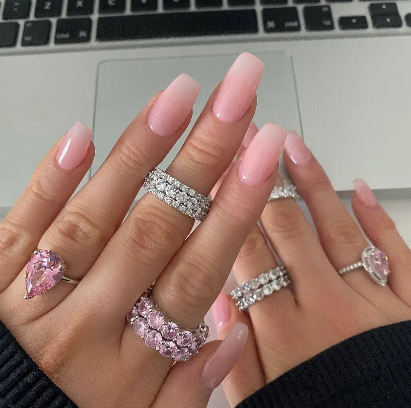 2026 New Luxury Fashion silver color Pink Engagement Wedding Band Eternity Ring For Women Christmas Gift Love Jewelry Z2 4