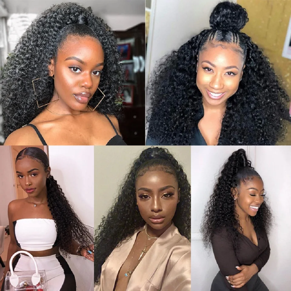 곱슬곱슬한 딥 웨이브 포니테일 인모 헤어 익스텐션, 여성용 풍성한 드로스트링 포니테일 익스텐션, 버진 헤어 곱슬 포니테일