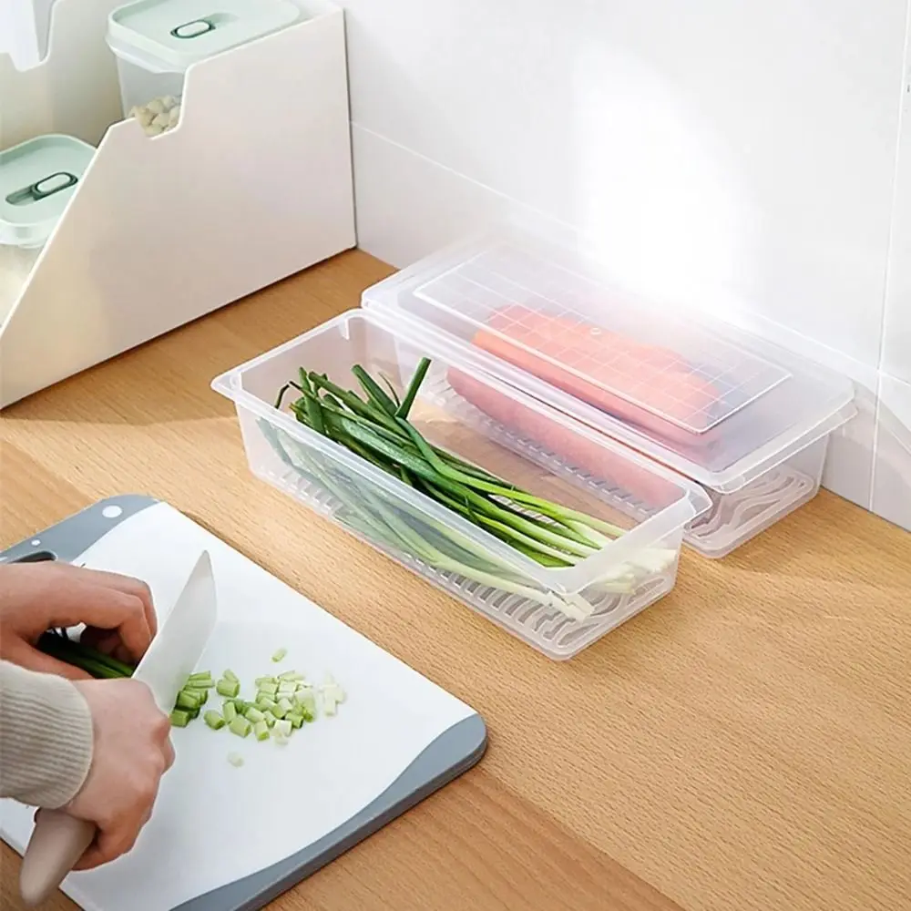 Refrigerator Frozen Fish Drain Crisper Kitchen Sorting Storage Box Food Grade PP Rectangular Refrigerator Box with Lid Organizer