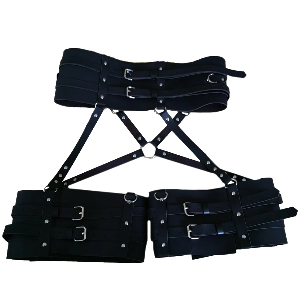 UYEE Sexy Lingerie for Women PU Leather Harness Garter Thight Belt Body Strap Goth Clothes Punk Bondage Cage Suspender Rave