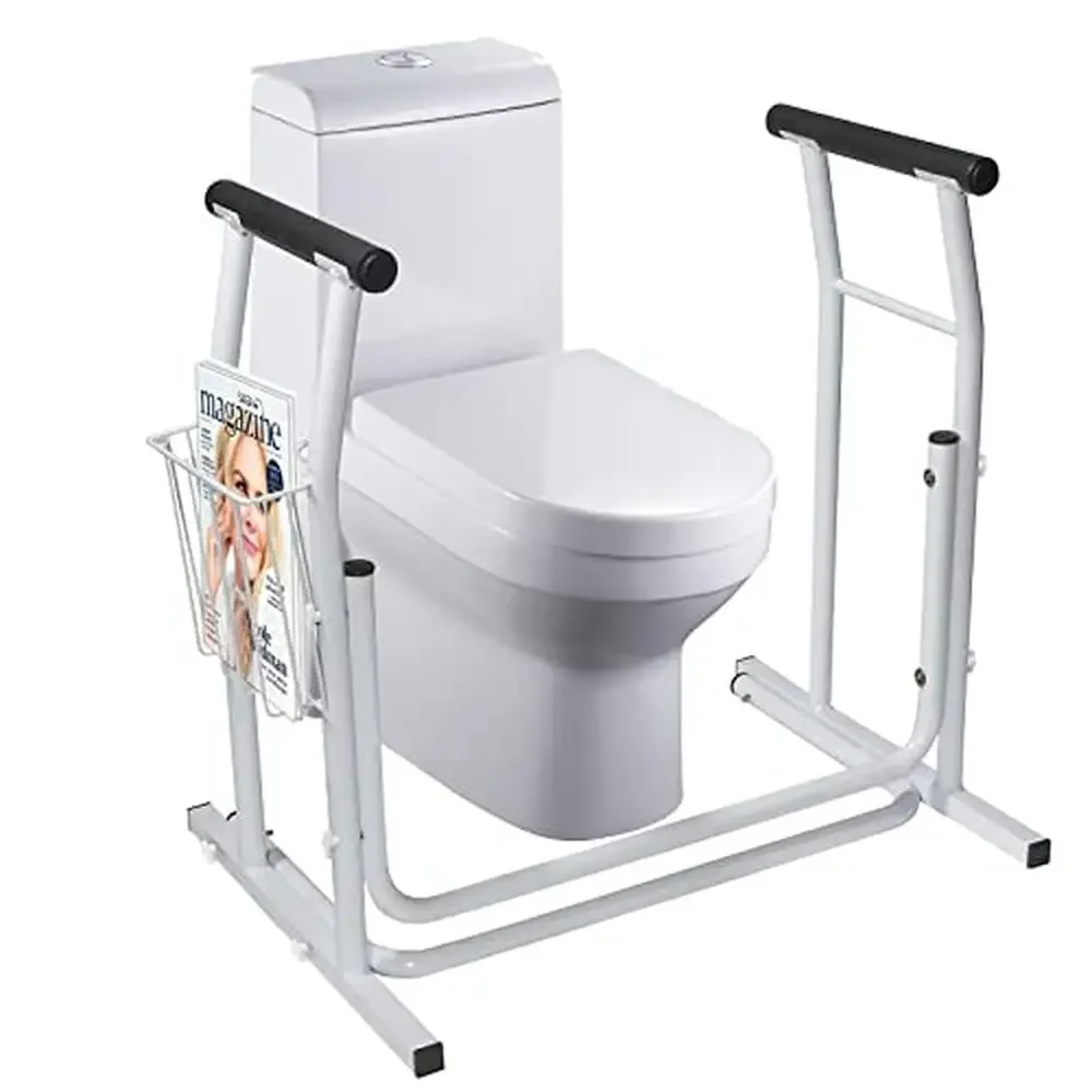 Medical Toilet Safety Frame Rails Support Grab Bar Handles Free Standing Rack Rubber Non-Slip Lightweight Design Compact Size