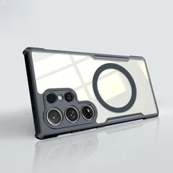 Enhanced Luxury Transparent Armor Design PC+TPU Case with Corner - Airbag Protection and Slim Profile for Galaxy S24 (Magneitc Case)
