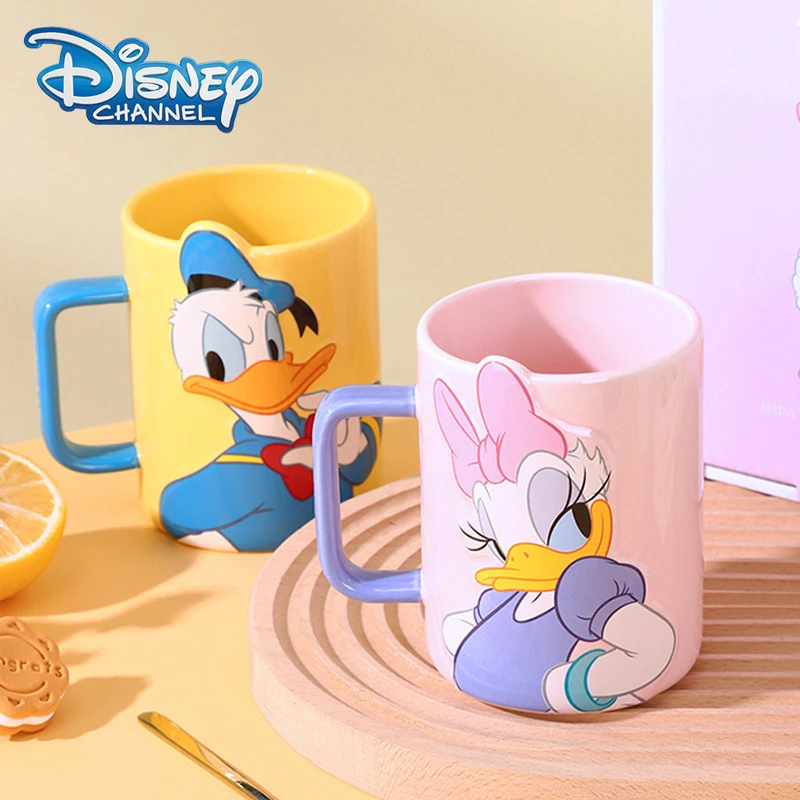 450ML Disney Mickey Mouse Coffee Mugs with Spoon Cartoon Goofy Milk Cups  Creative Fashion Handle Kids Minnie Water Cup Tumbler