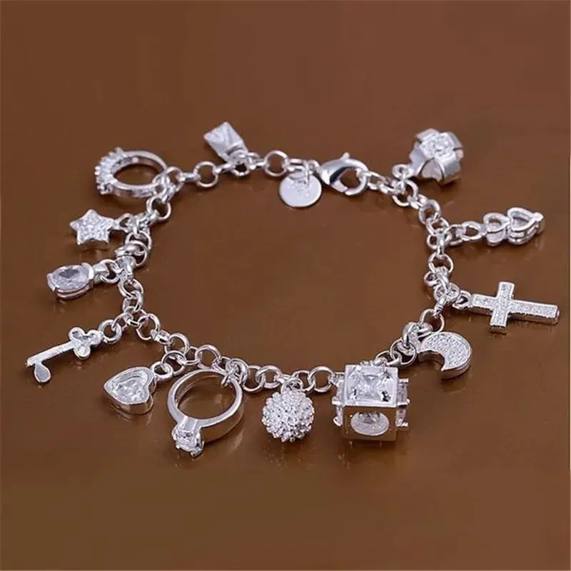 Silver bracelet European and American Silver Fashion Thirteen Pendant Bracelet Women's Multi-Element Jewelry Simple Style