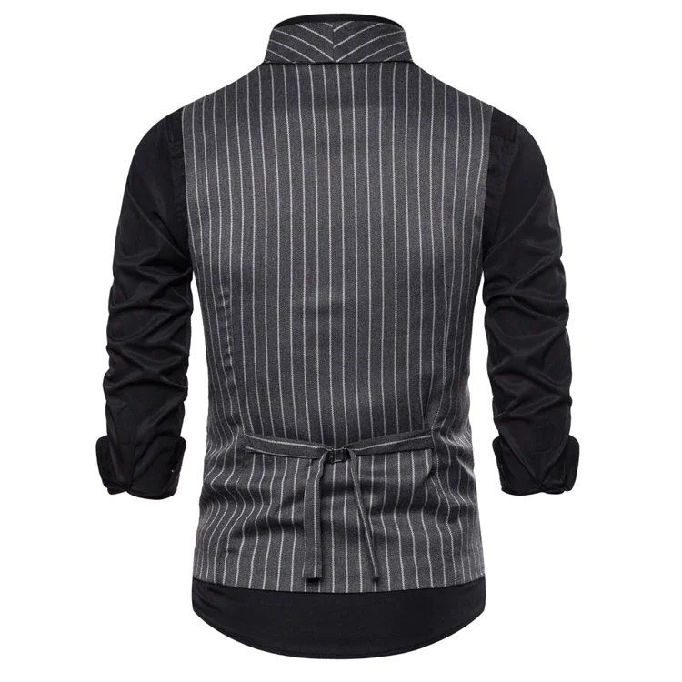 Mens Dress Vest Stripe Plaid Double Breasted Sleeveless