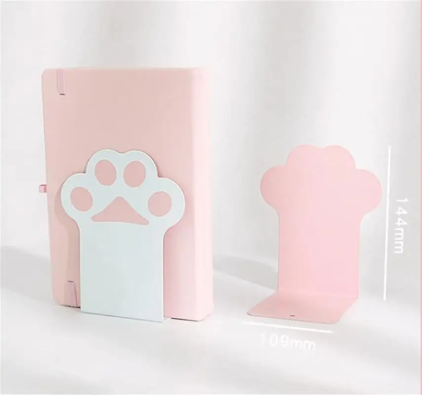 Metal Desktop Bookends 1 Pair Support Cartoon Paw Book Ends Book Stopper Non-Skid For Shelves Office Home Library book organizer book holder book stand book terminal