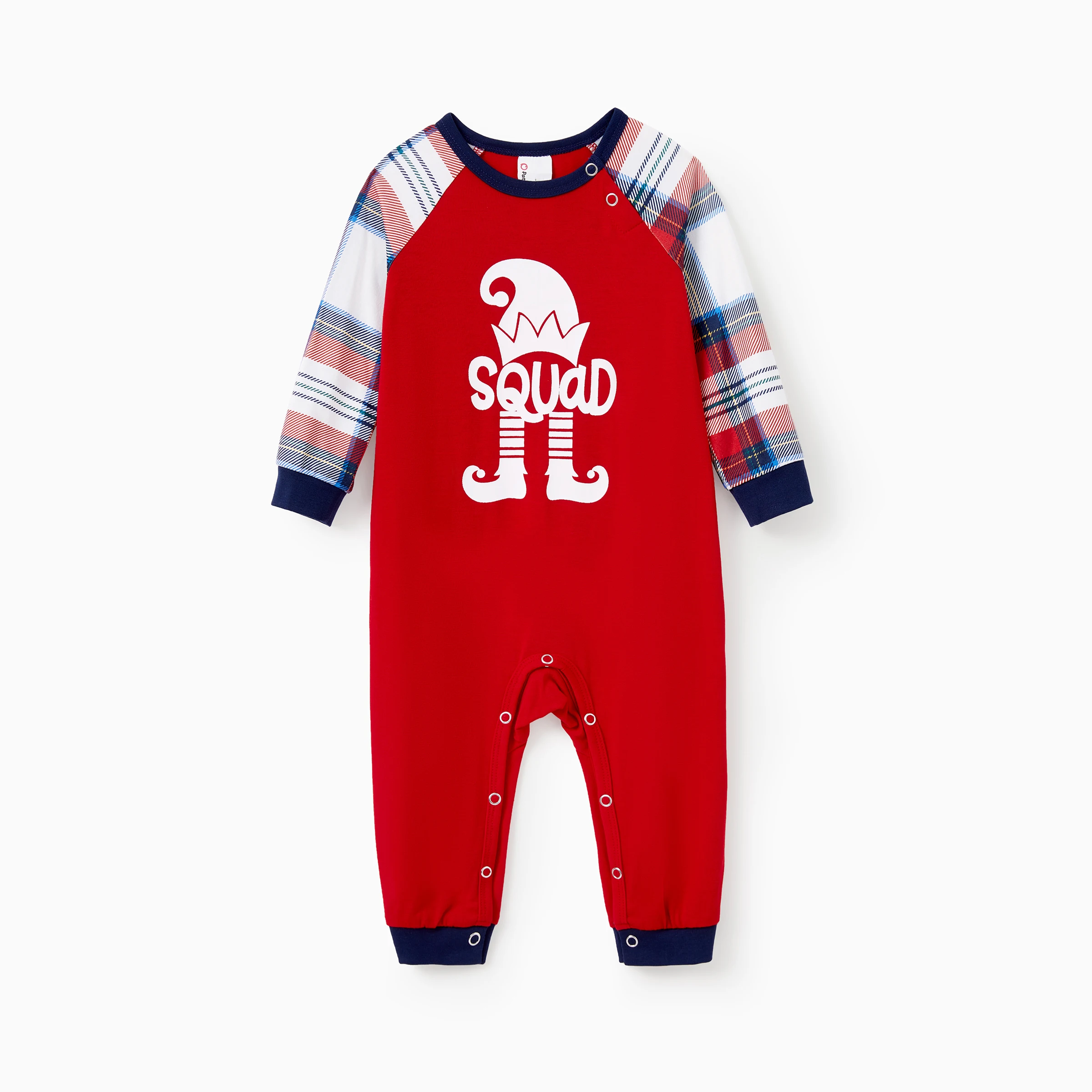 thumbnail image 2 of Conjuntos de pijamas navideños a juego para toda la familia, mangas raglán, camiseta estampada de Elf Squad, pantalones a cuadros, 2 of 5