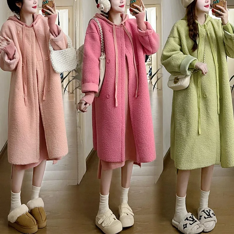 Maternity Coat Thicken Fleece Parka Puffer Jacket Long Winter Hooded Jacket Warm Coat Fashion Pregnant Women Clothing