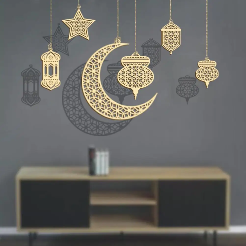

Wooden Ramadan Decoration Accessories Set 2024 Eid Mubarak Decoration Wood Hanging Pendant Festival Party Decor Supplies
