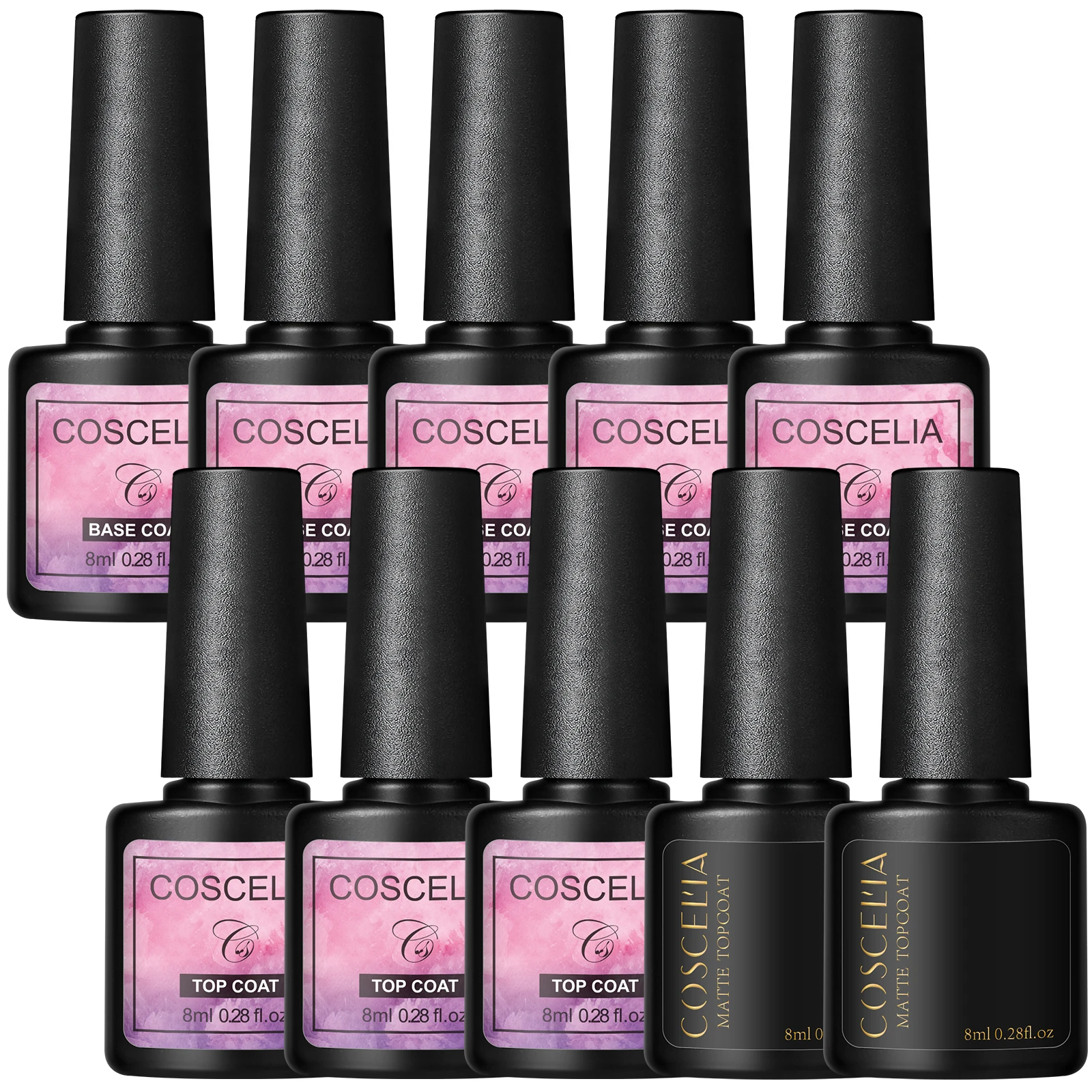 

COSCELIA 10pc Gel Nail Polish Primer Base Top Coat Matte Top Coat Need UV LED Lamp Soak Off Gel Lacquer Foundation Gel Set