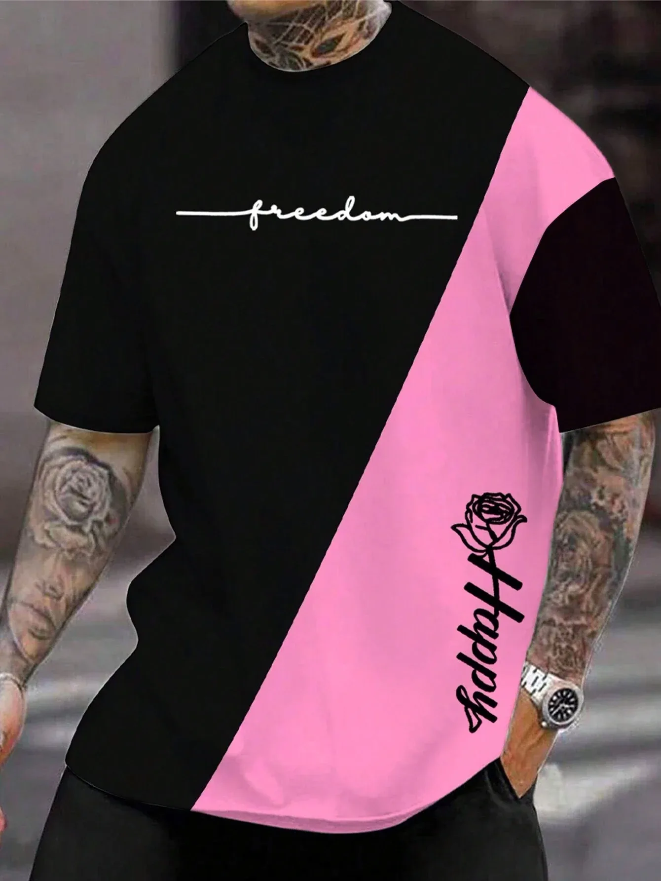 3D Printed T Shirts Men's Clothing Fashion Letter&Flower Short Sleeve Tee Casual Oversized