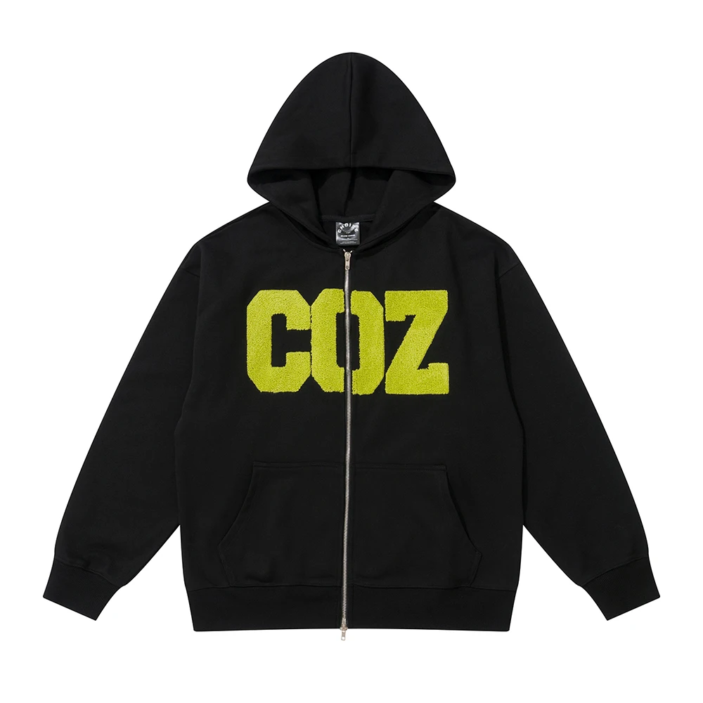 

Vntage Letter Towel Embroidery Zipper Hooded Hoodies Unisex Y2k High Street Baggy Casual Cardigan Sweatshirts Sudaderas Oversize