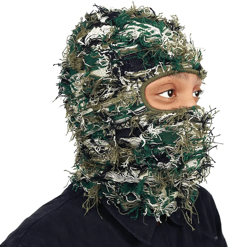 Hip Hop Tassel Balaclava Full Cover Ski Mask Trend Knitted Camouflage