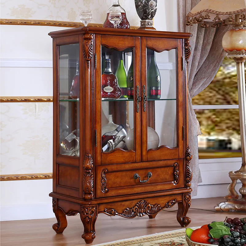 The Most Popular American Style Solid Wood Wine Cabinet Living Room Small Wine Cabinet Glass Door Display Dinning Side Board