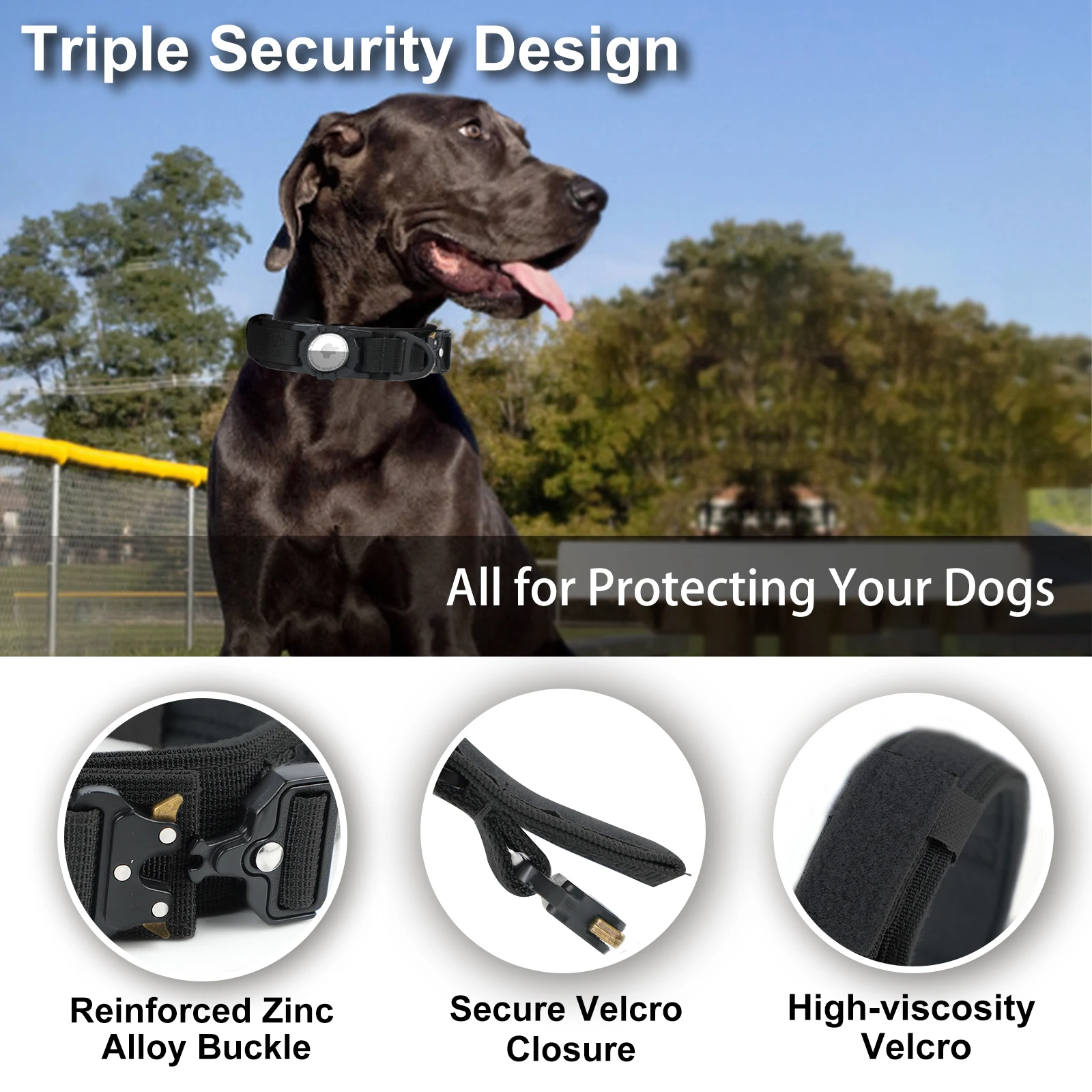 Dog Collar AirTag Dog Collar with Handle Tactical For Large Medium Dogs Military with Metal Buckle