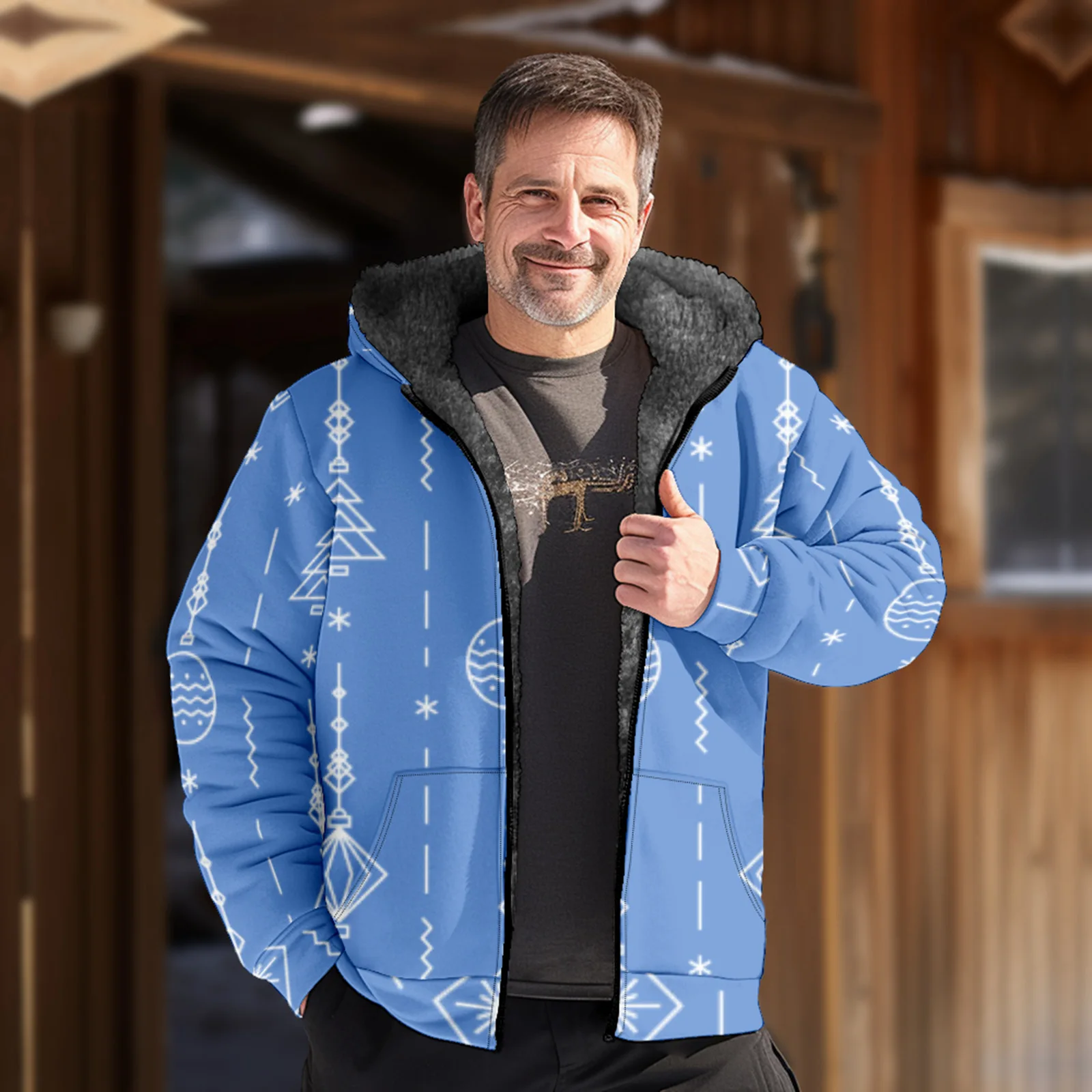 

Men'S Zipper Hoodies Coat Christmas Print Jacket Casual Winter For Men Plus Velvet Long Sleeve Sweatshirt Jacket Outerwear