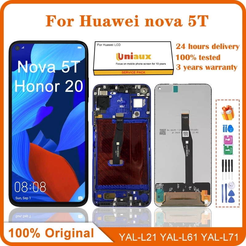 Bloc Complet Assemblé Huawei Nova 5T Honor 20 - Bleu, Compatible 02352SMQ 02352TNQ
