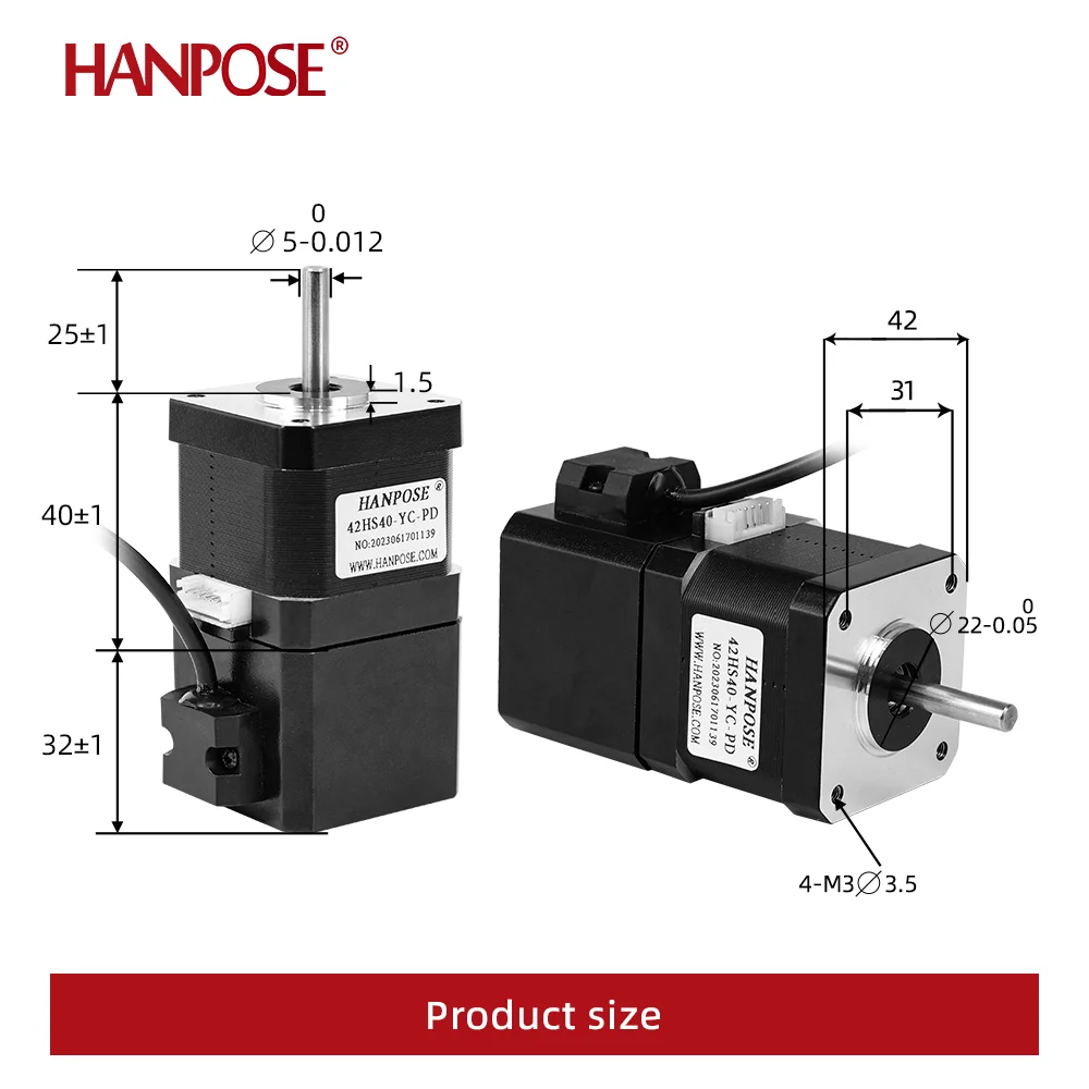 Hanpose 42 영구 자석 브레이크 스텝퍼 모터, 드로잉 기기 NEMA17 스텝퍼 모터용, 12V, 4 리드, 40N.cm, 42HS40-YC-PD