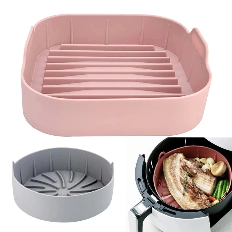 AirFryer Silicone Pot Air Fryers Oven Baking Tray Fried Pizza Chicken Basket Mat Square Round Replacement Grill Pan Accessories air fryer liners air fryer accessories air fryer baking tray air fryer silicone tray air fryer mold